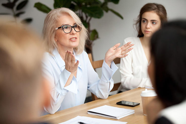 Business Woman Sitting Consulting Clients