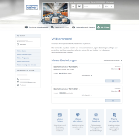 My Bürkert customer portal dashboard