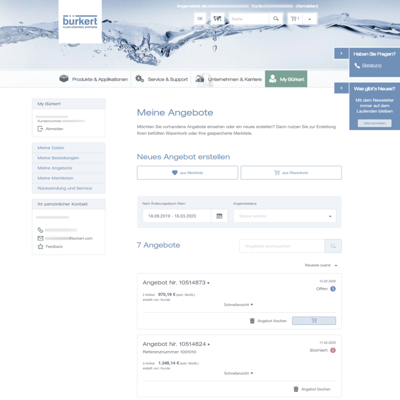 Kundenportal My Burkert Erlaubt Die Zentrale Verwaltung Von Bestellungen Und Services
