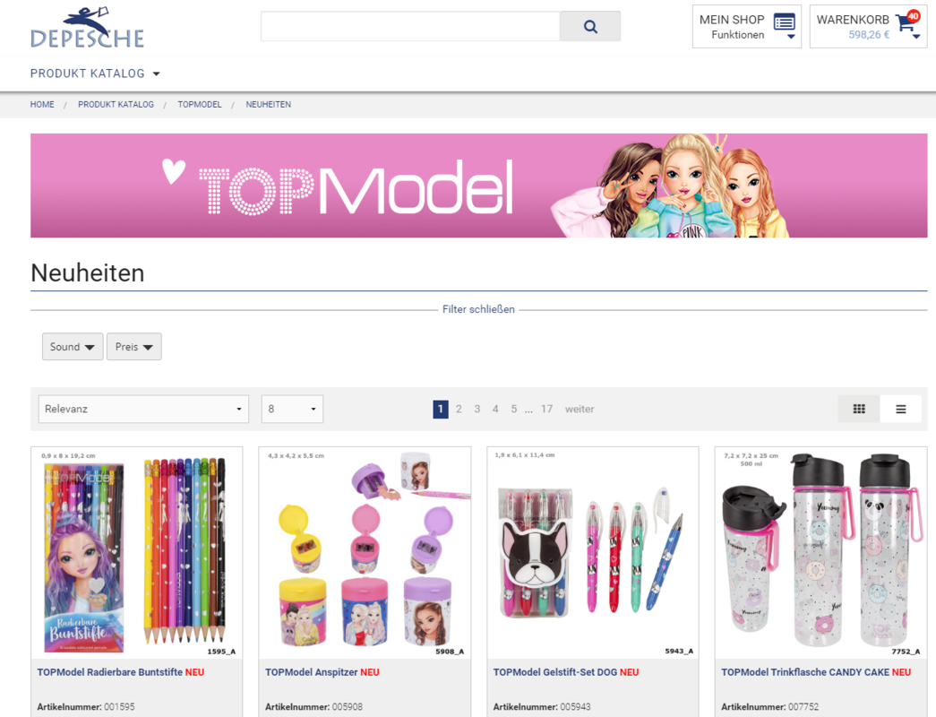 Depesche B2B Onlineshop TopModel Übersichtsseite