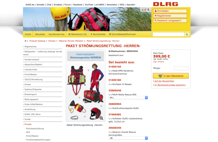 DLRG Onlineshop – Produktdetail für Setartikel