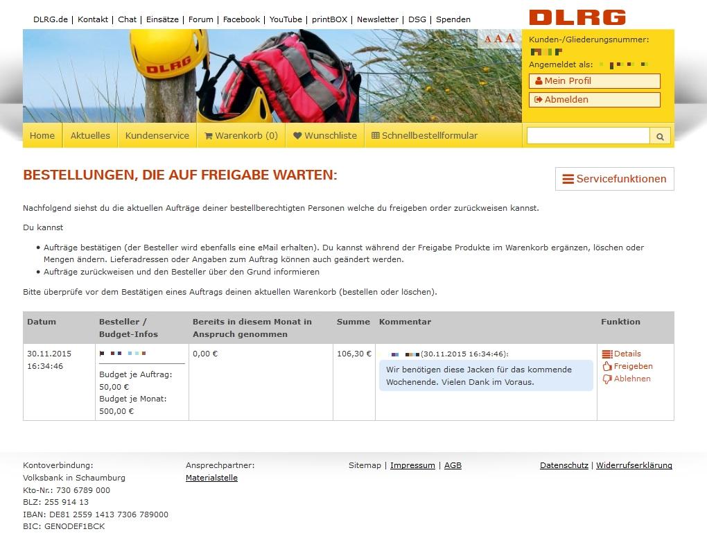 DLRG online shop – approval process (manager)