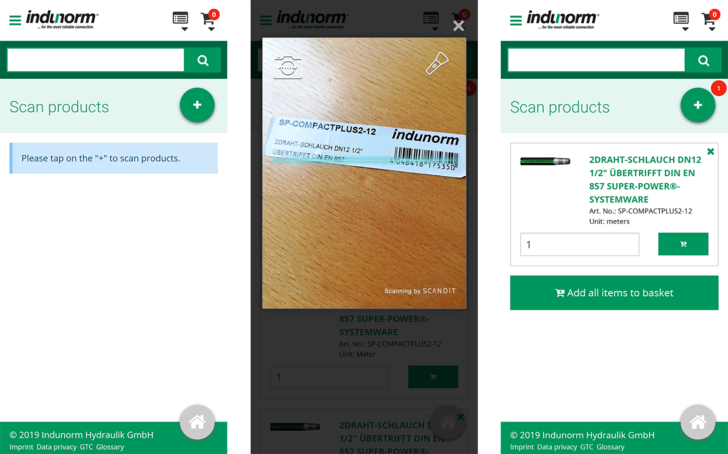 Indunorm Progressive Web App scan feature