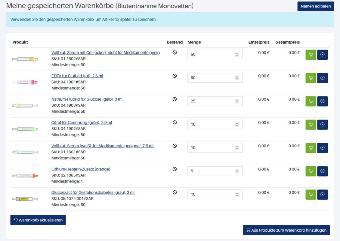 Sonic Healthcare Germany Warenkorbvorlage