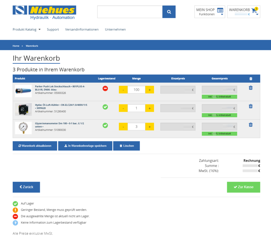 Th. Niehues B2B Shop shopping cart