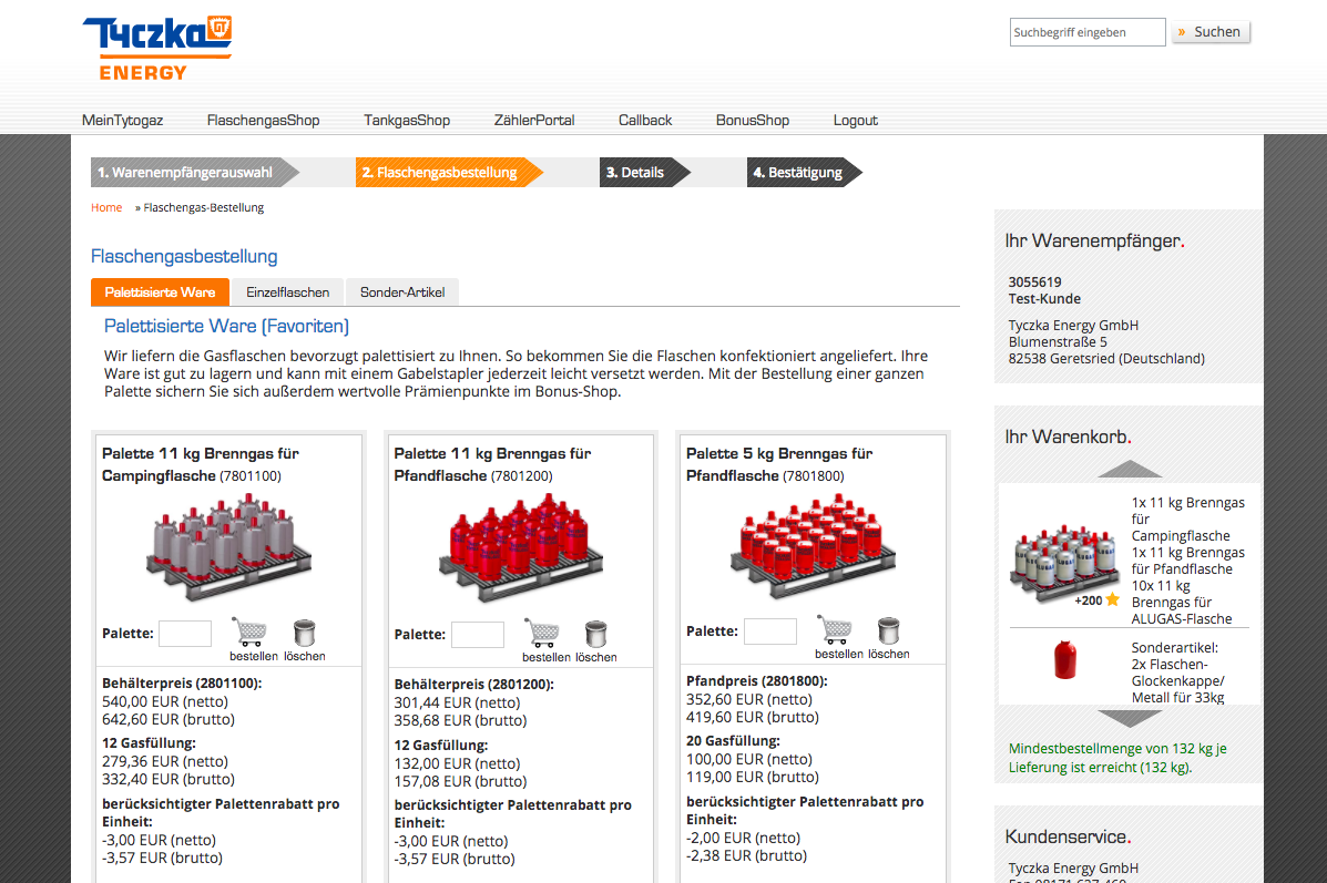 Tyczka Energy Flaschengasbestellung