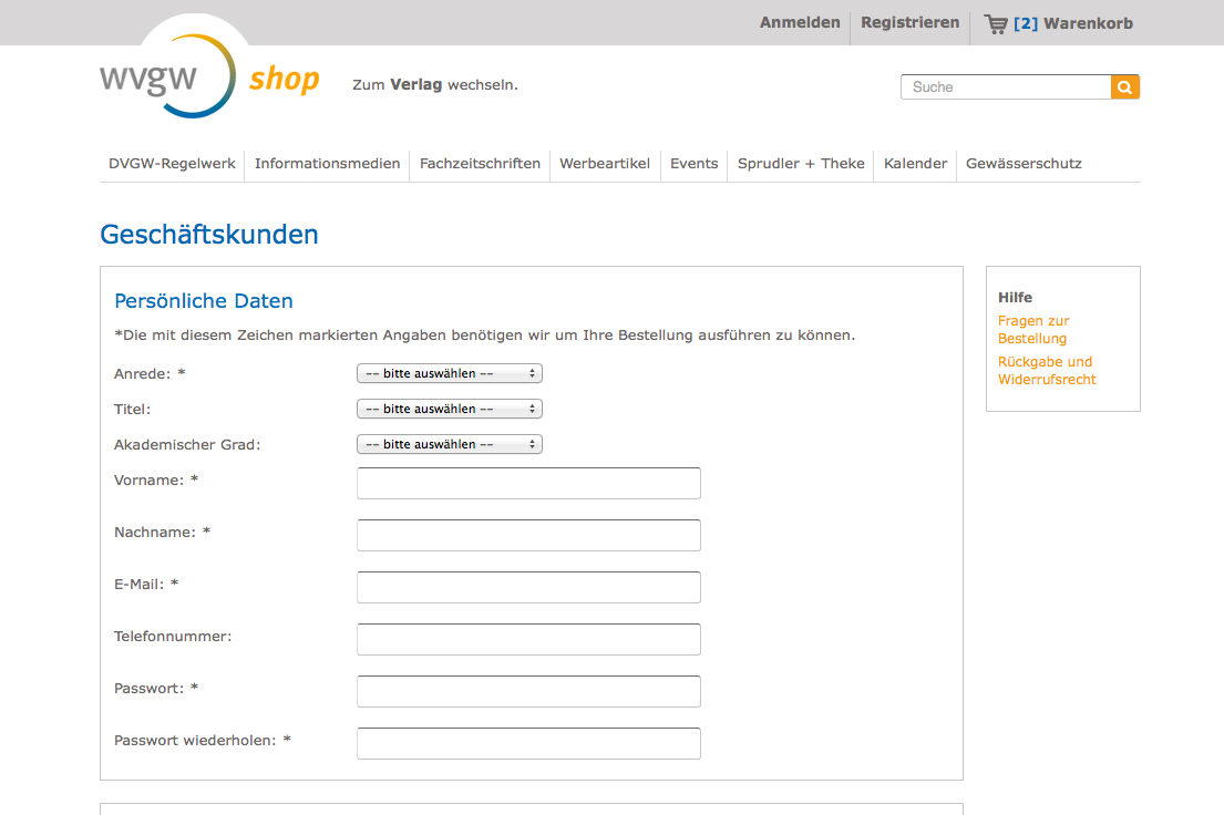 wvgw Shop Registrierung